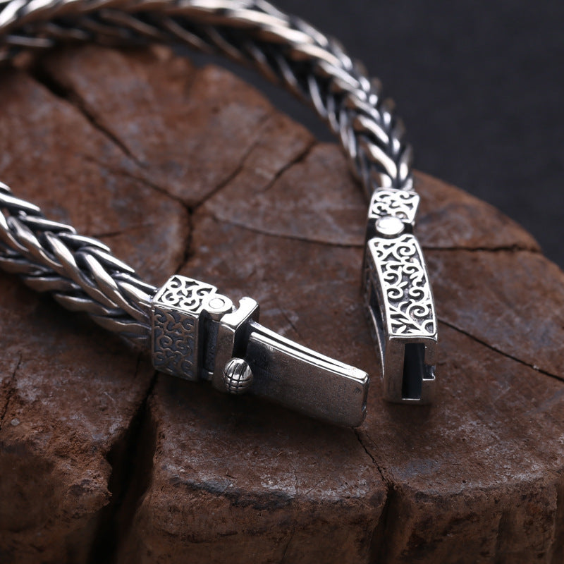 925 Sterling Silver Men's Braided Rattan Bracelet