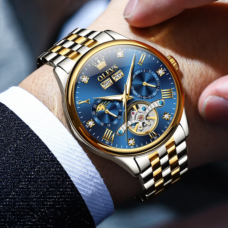 Men's Luxury Dual Calendar Moon Phase Automatic Mechanical Watch